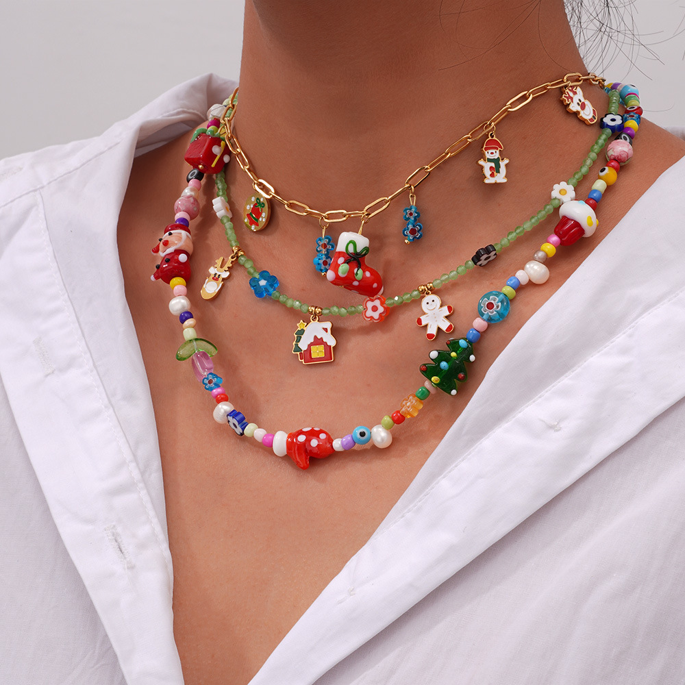 1 Piece Christmas Cartoon Stainless Steel Gold Color Women's Beaded Necklaces Picture7