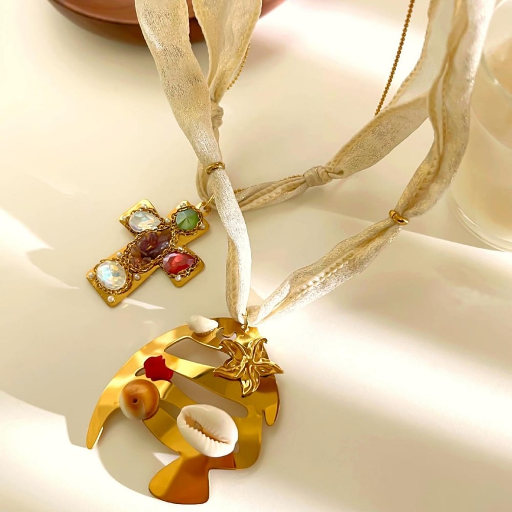 1 Piece Cross Fish Stainless Steel Gold Color Pendant Necklace h5Picture5