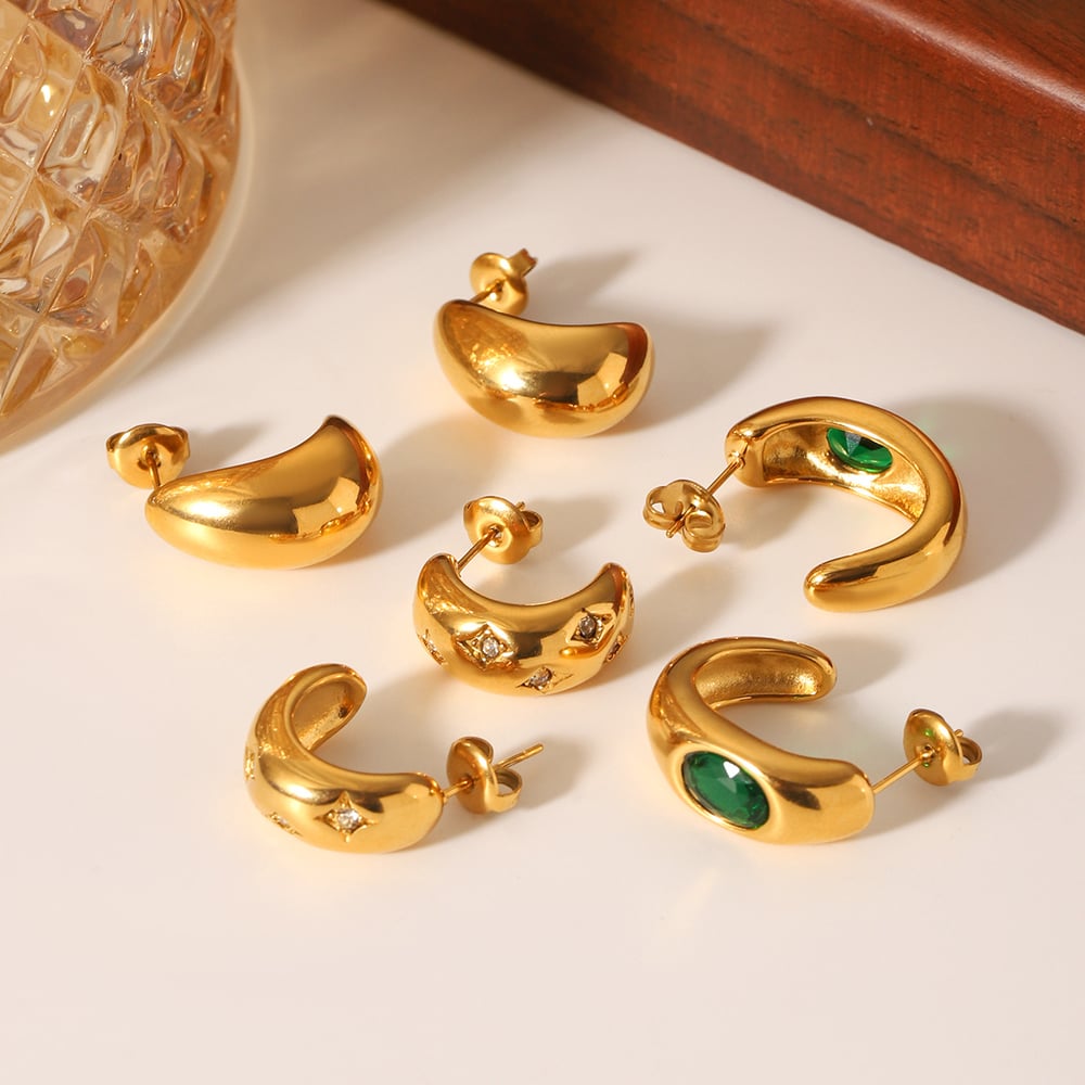 1 Pair Irregular Shape Stainless Steel Gold Color Zircon Women's Stud Earrings Picture5