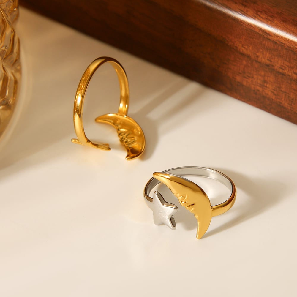 1 Piece Simple Series Daily Moon Stainless Steel Gold Color Statement Rings Picture6