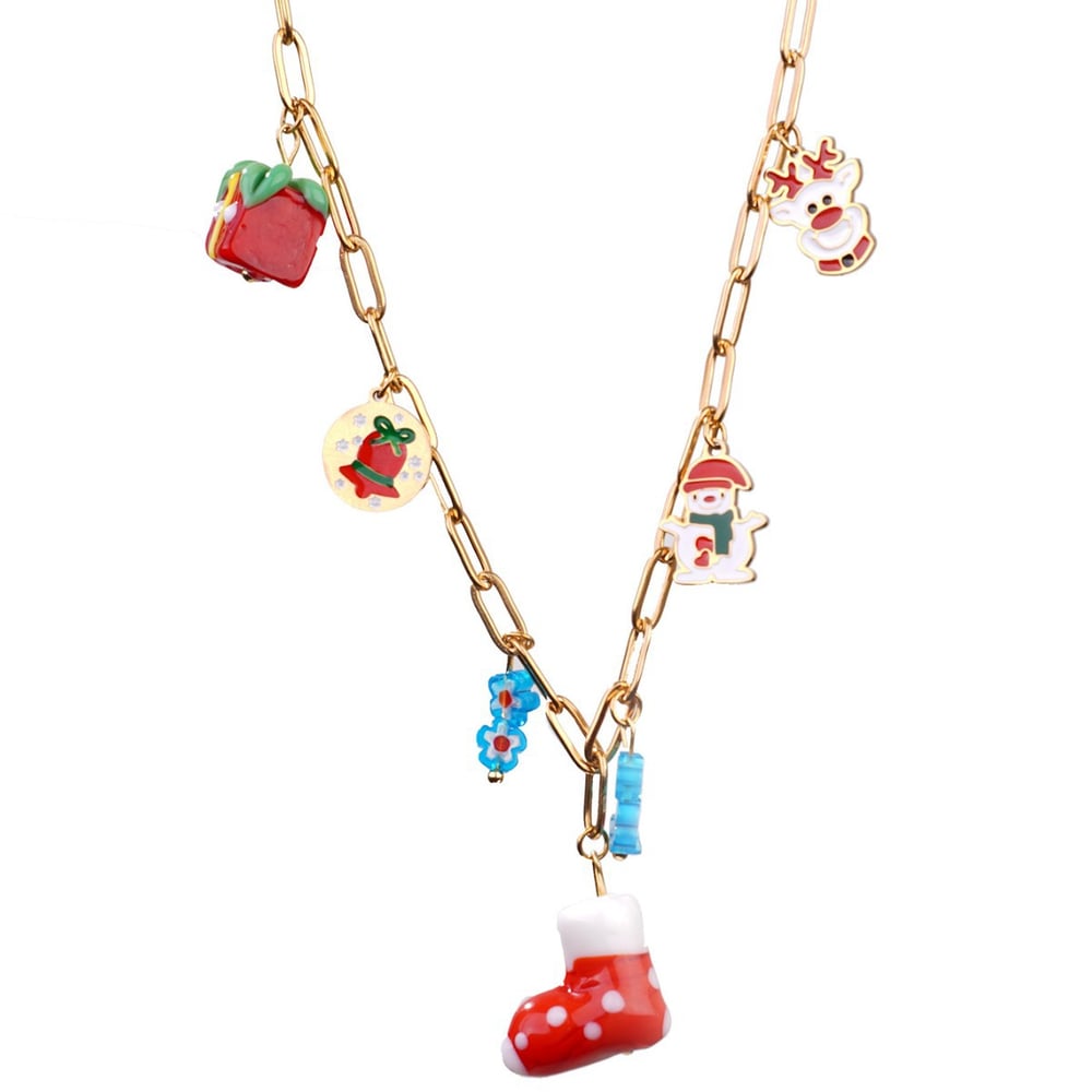 1 Piece Christmas Cartoon Stainless Steel Gold Color Women's Beaded Necklaces Picture5