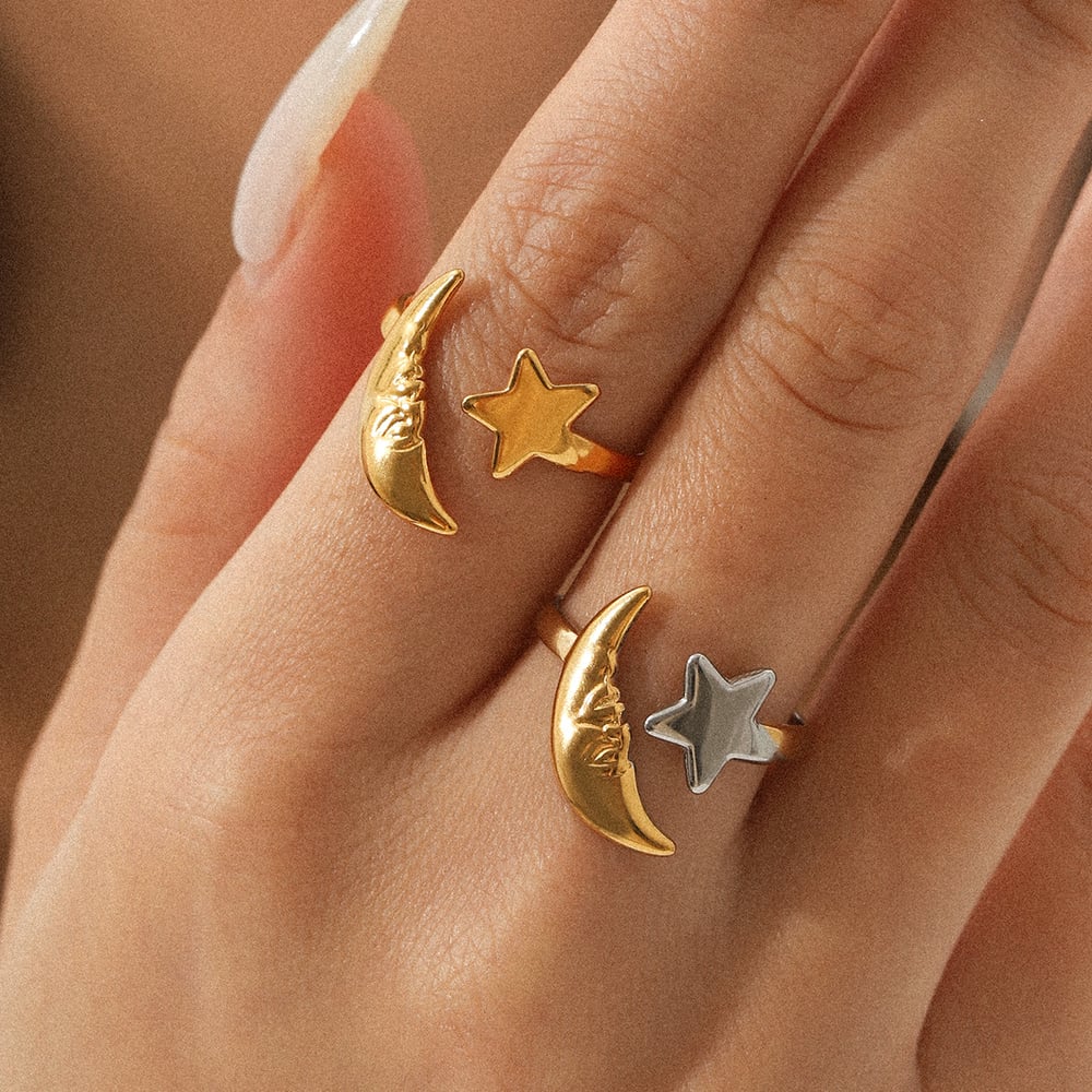 1 Piece Simple Series Daily Moon Stainless Steel Gold Color Statement Rings Picture3