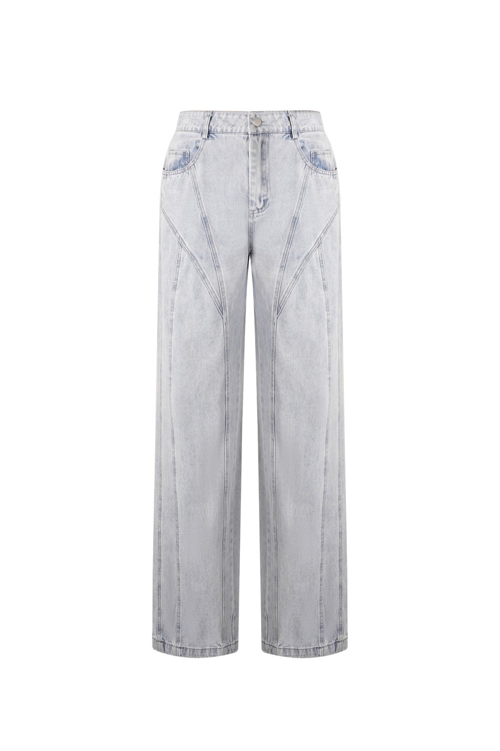 Pantalon en Coton Mélangé Décontracté Droit Bleu Indigo Clair