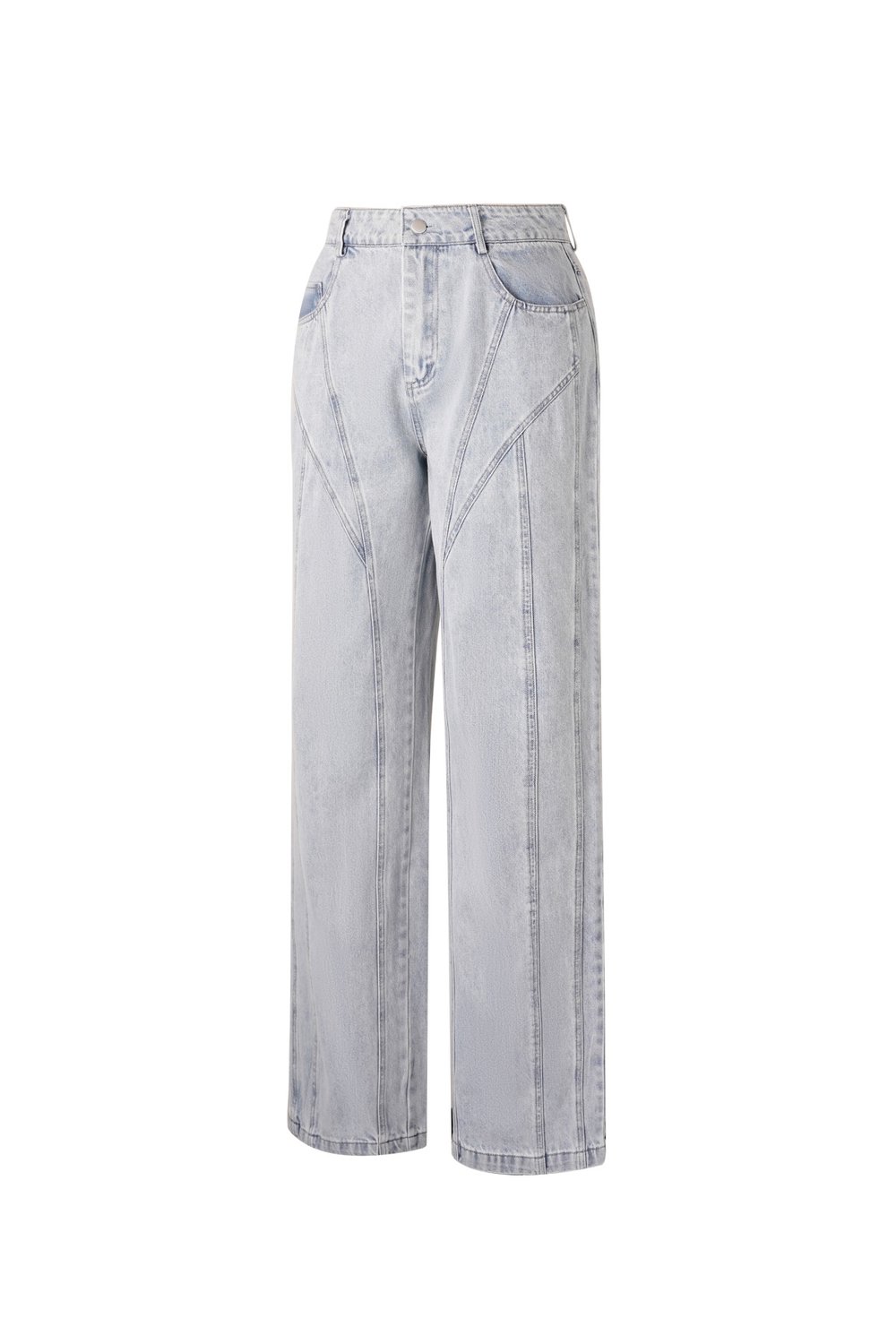 Pantalon en Coton Mélangé Décontracté Droit Bleu Indigo Clair h5Image7