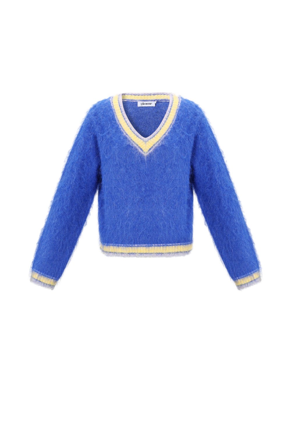 Knitted Polyester Fiber Women's V-Neck Sweater Casual Color Clash