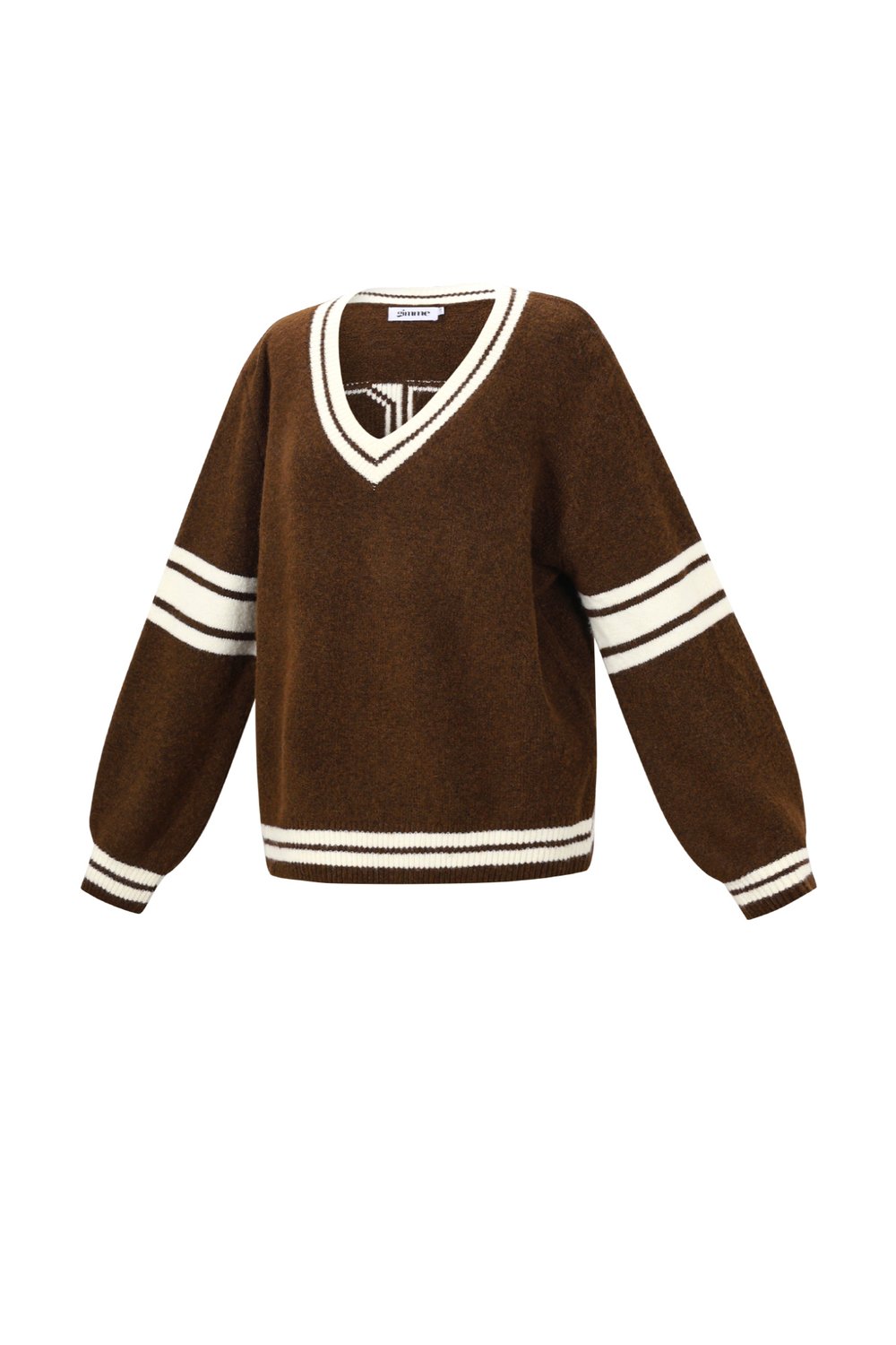 Knitted Polyester Fiber Women's V-Neck Sweater Sporty Contrast Stripes h5Picture2