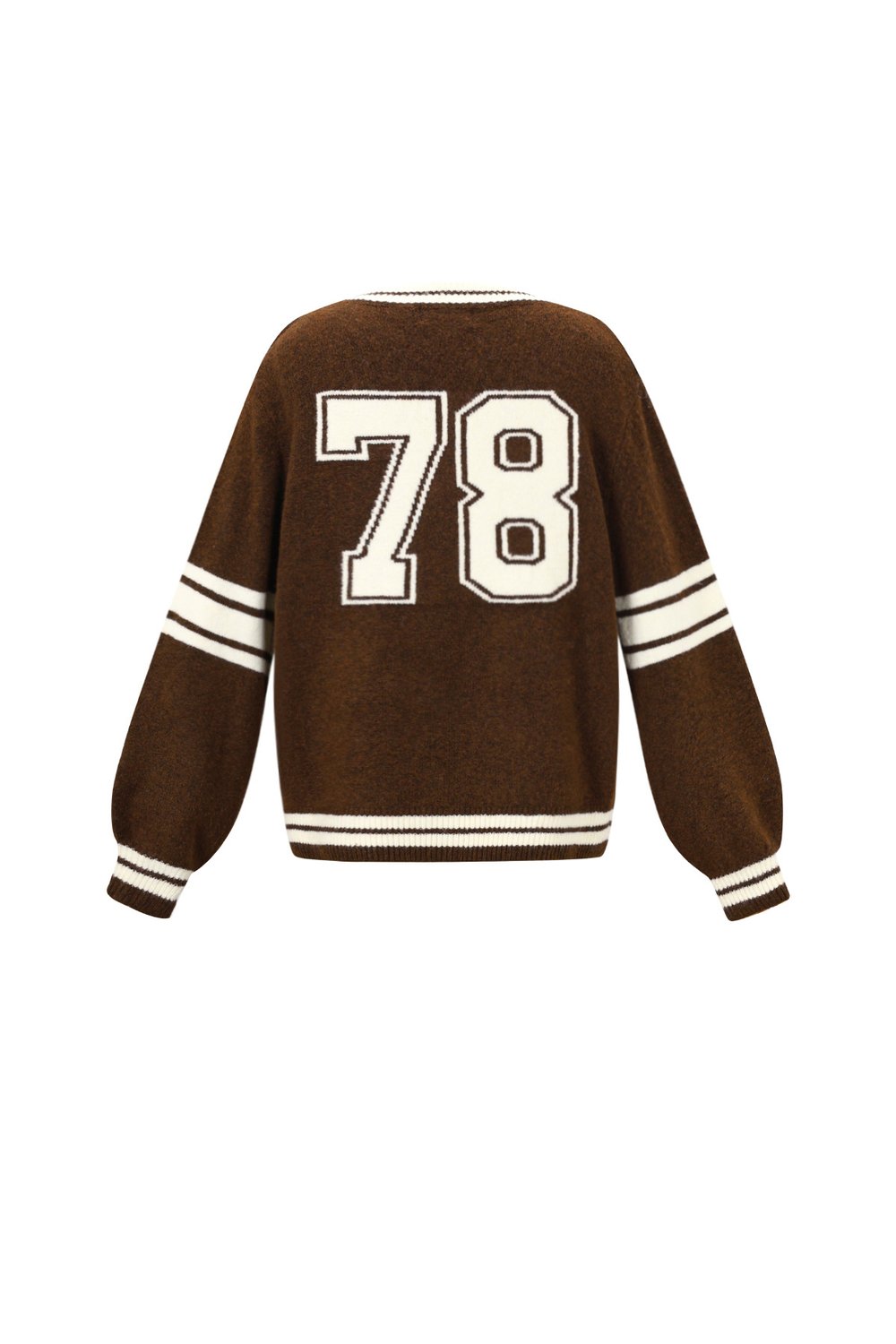 Knitted Polyester Fiber Women's V-Neck Sweater Sporty Contrast Stripes h5Picture3