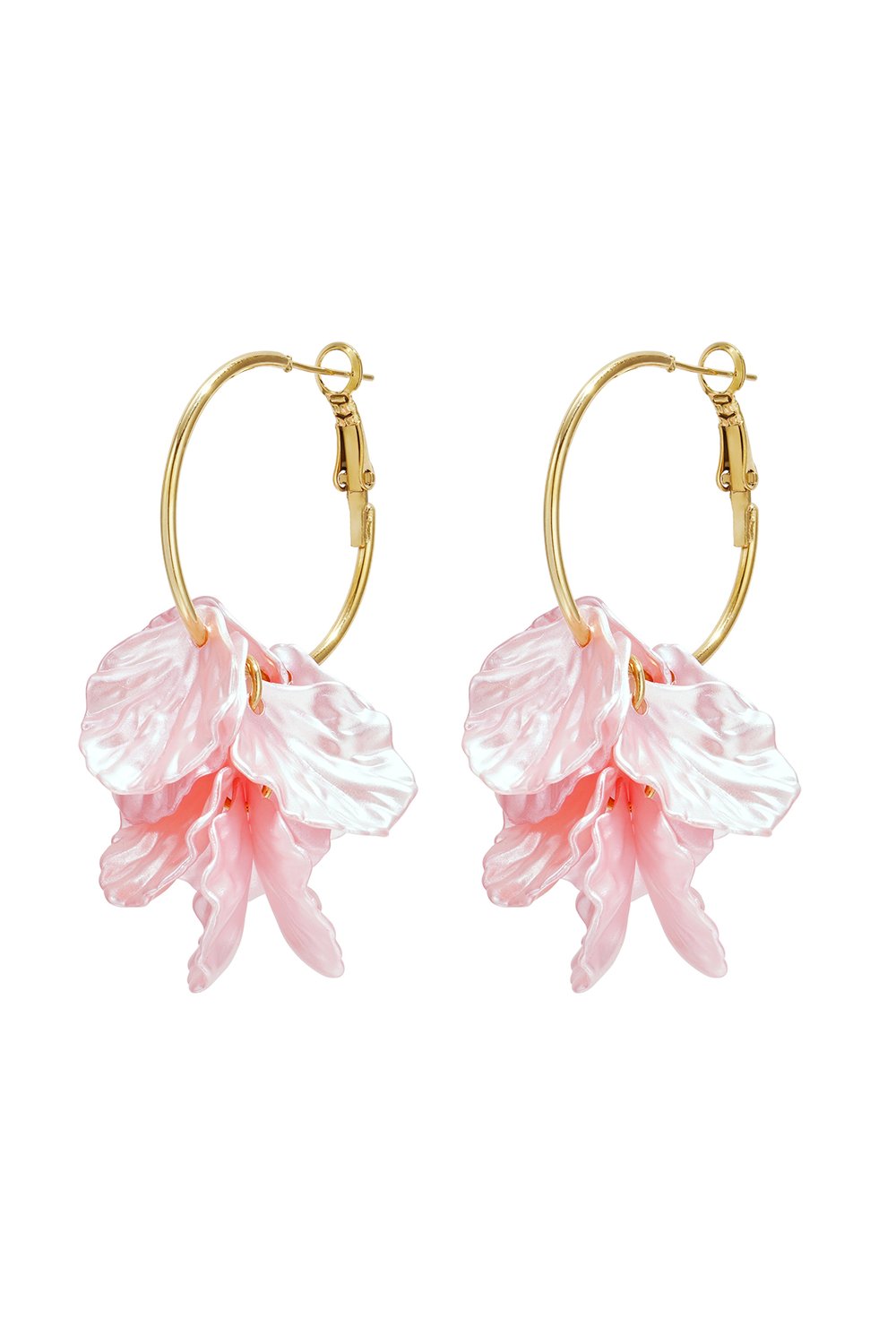Hoop earrings with mother-of-pearl leaves