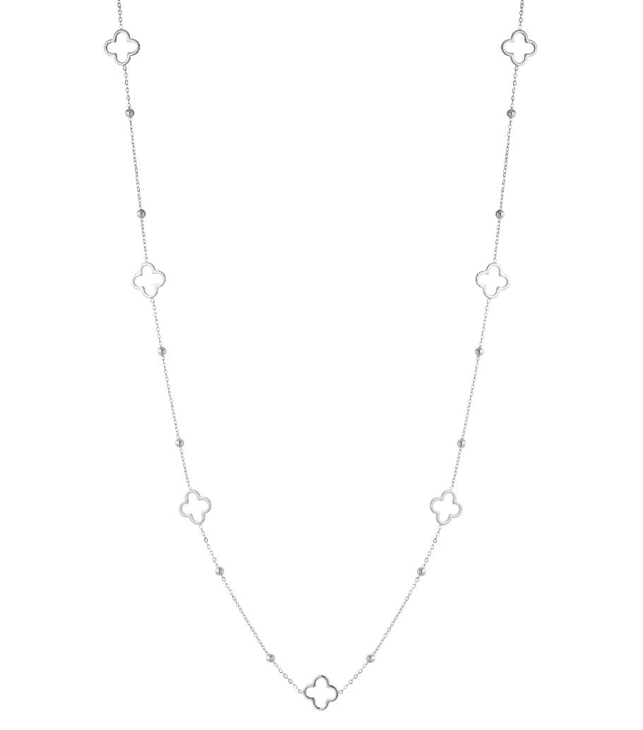Long necklace with clover charms - Silver Color color 