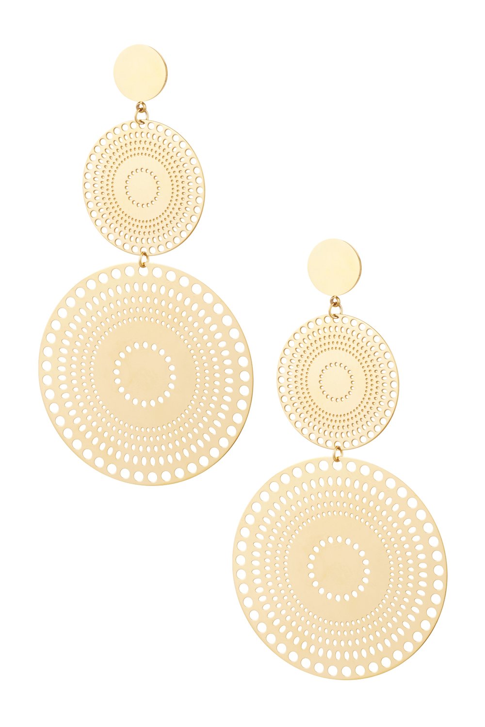 Earrings round statement items - Gold Color Stainless Steel