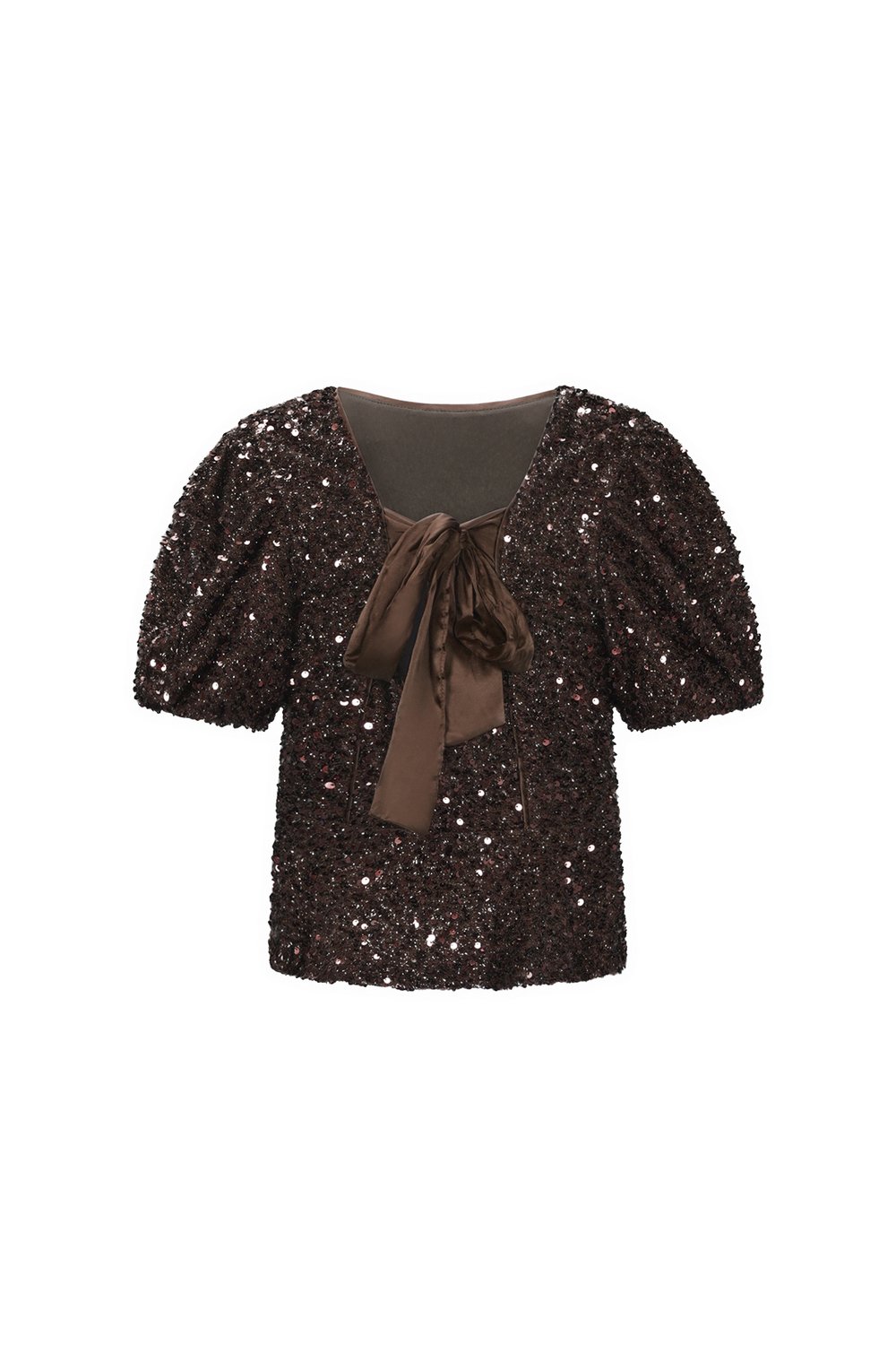 Woven Polyester Fiber Women's Short Sleeve Tops Elegant Sequins h5Picture3