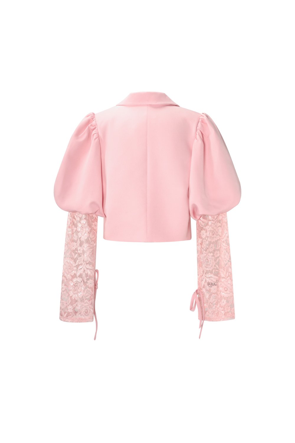 Cotton Blend Women's Blazer Puff Sleeve Lace Insert h5Picture3