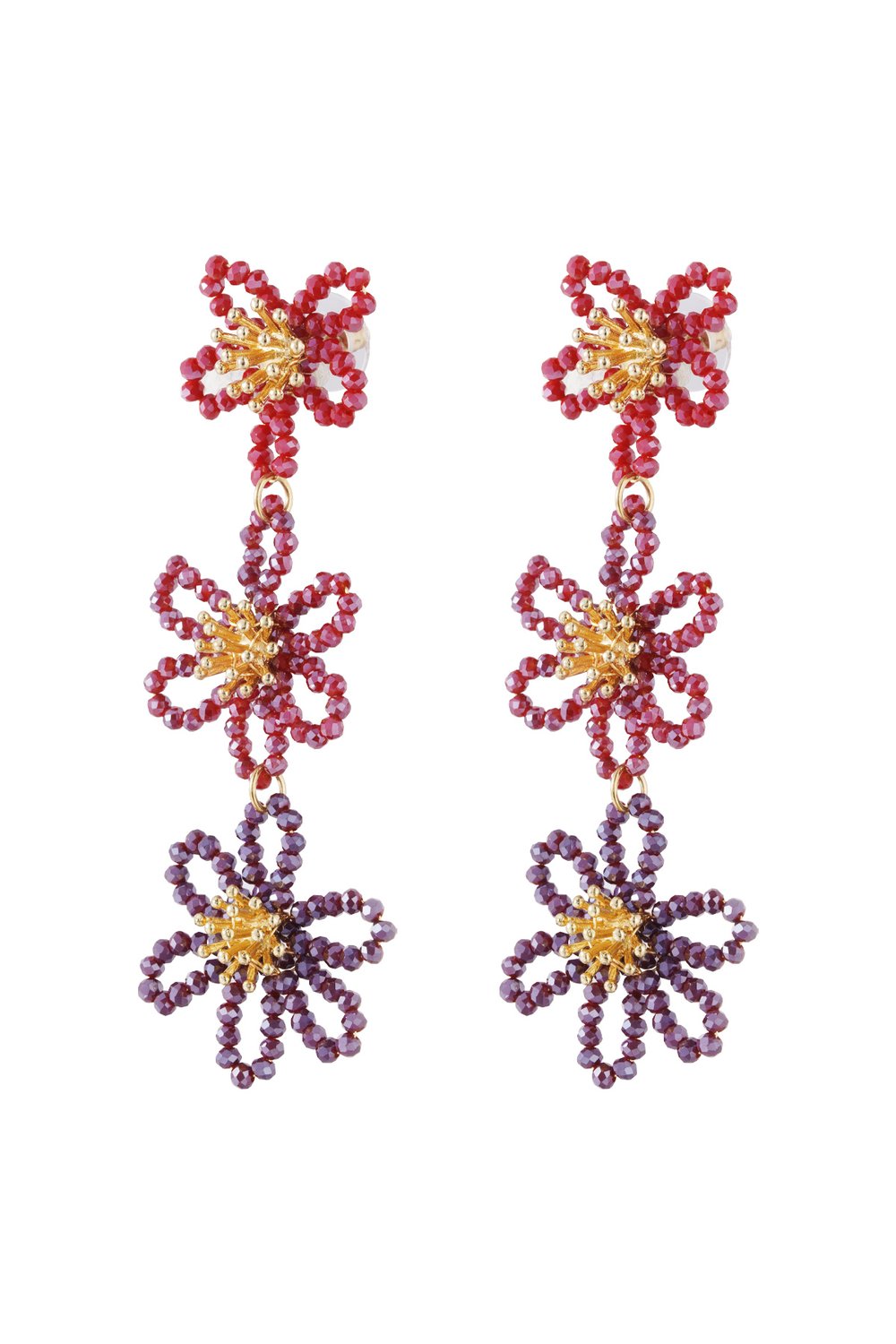 Boucles d’oreilles de déclaration de fête de fleurs - orange/violet