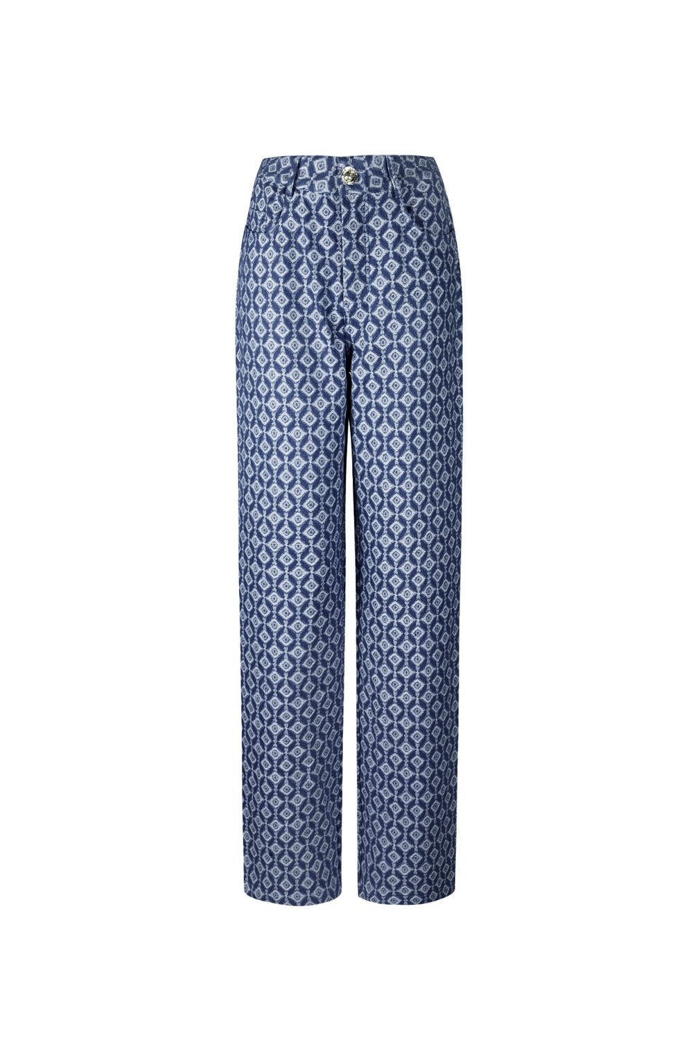 Cotton Woven Women's Straight Leg Pants Geometric Pattern 