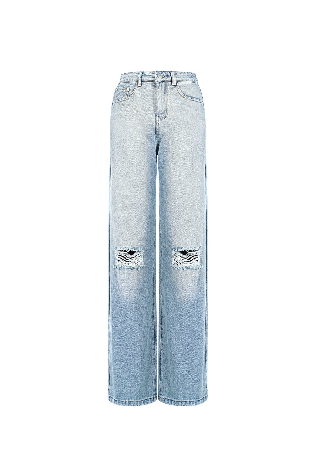 Cotton Woven Women's Straight Leg Jeans Ripped
