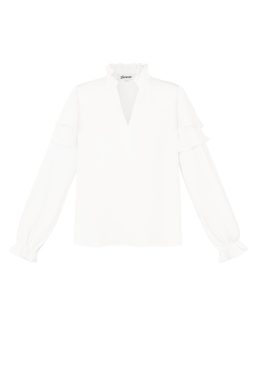 Polyester Women's Long Sleeve Top Ruffled V-Neck 