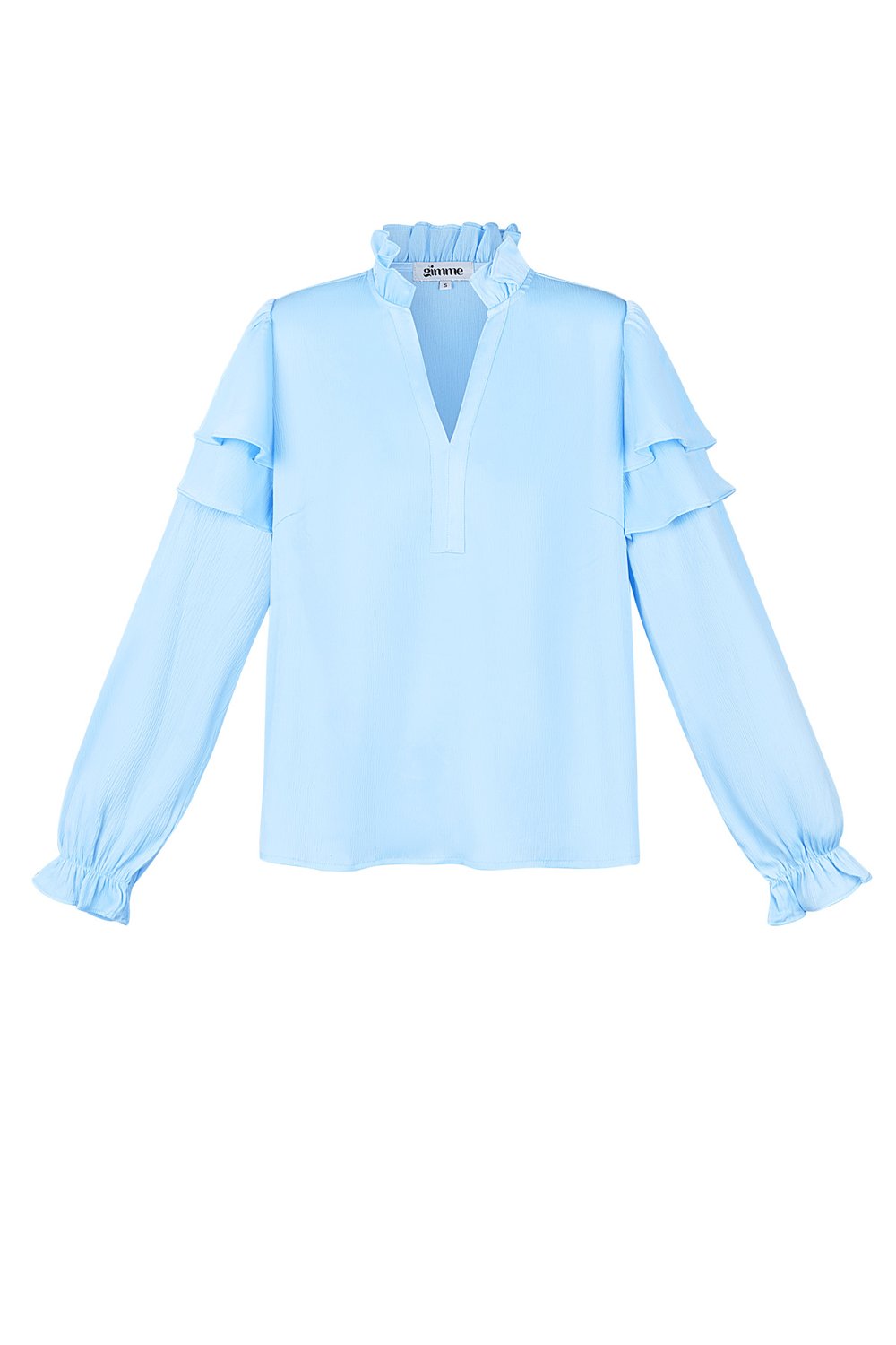 Blouse Manches Longues Femme Polyester Volants Col V 