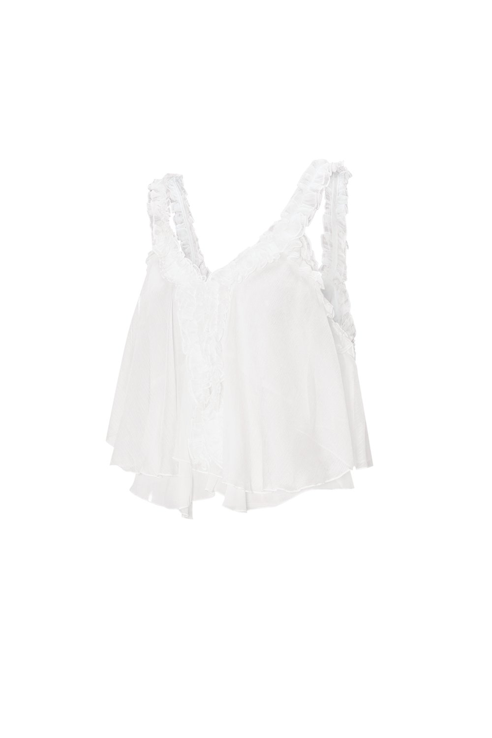 Woven White Sleeveless Top Casual Solid Color Ruffle Edge Picture2