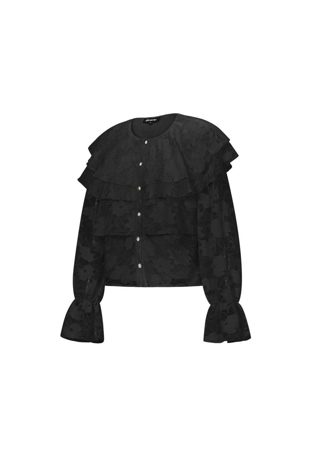 Woven Polyester Fiber Women's Blouse Elegant Floral Print Lace Panel h5Picture2