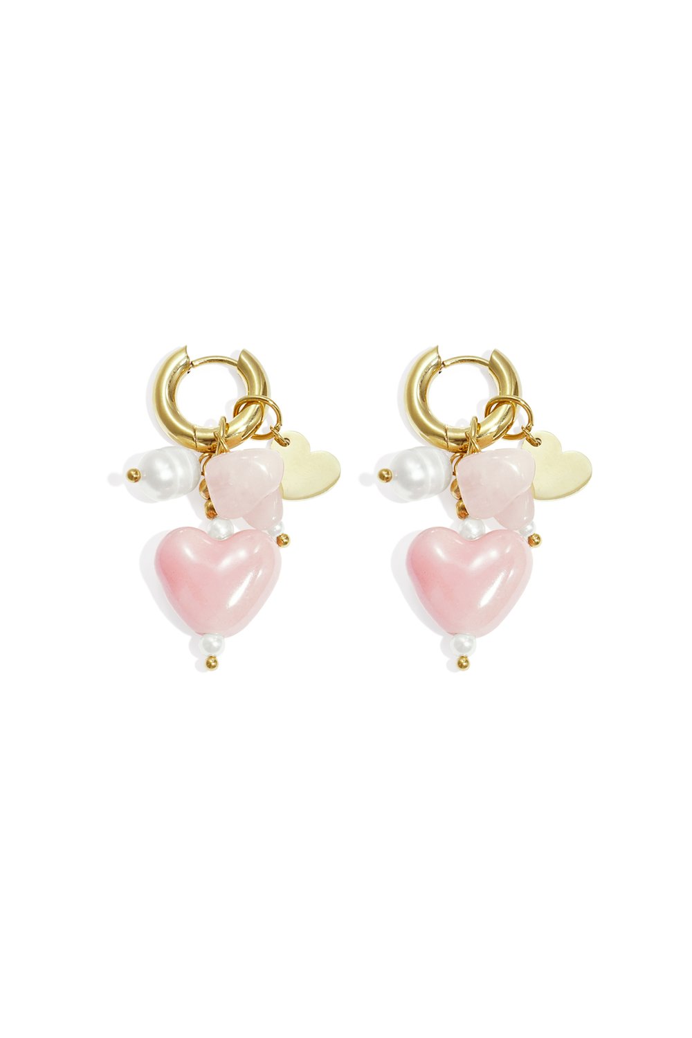 Earrings with beads and heart charms