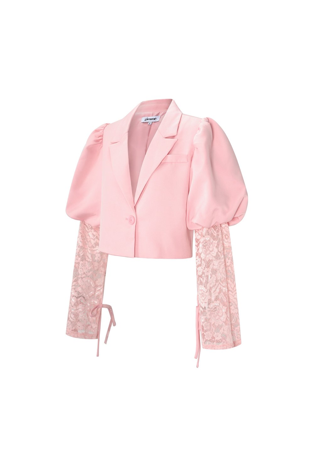 Cotton Blend Women's Blazer Puff Sleeve Lace Insert h5Picture2