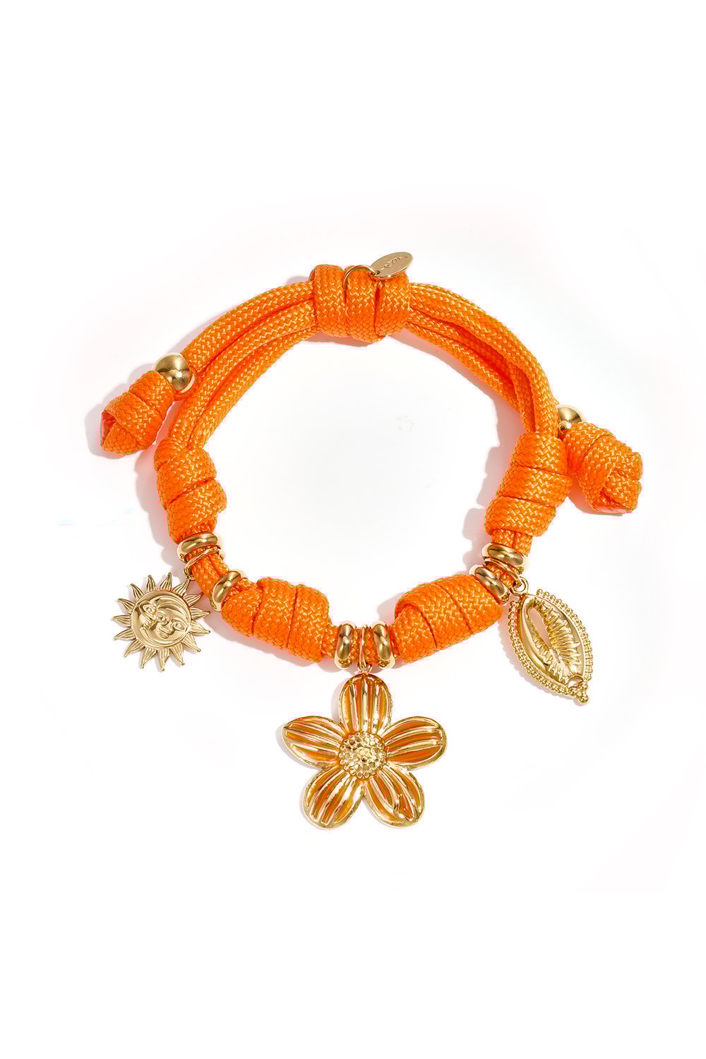 Rope bracelet with knots and various charms 