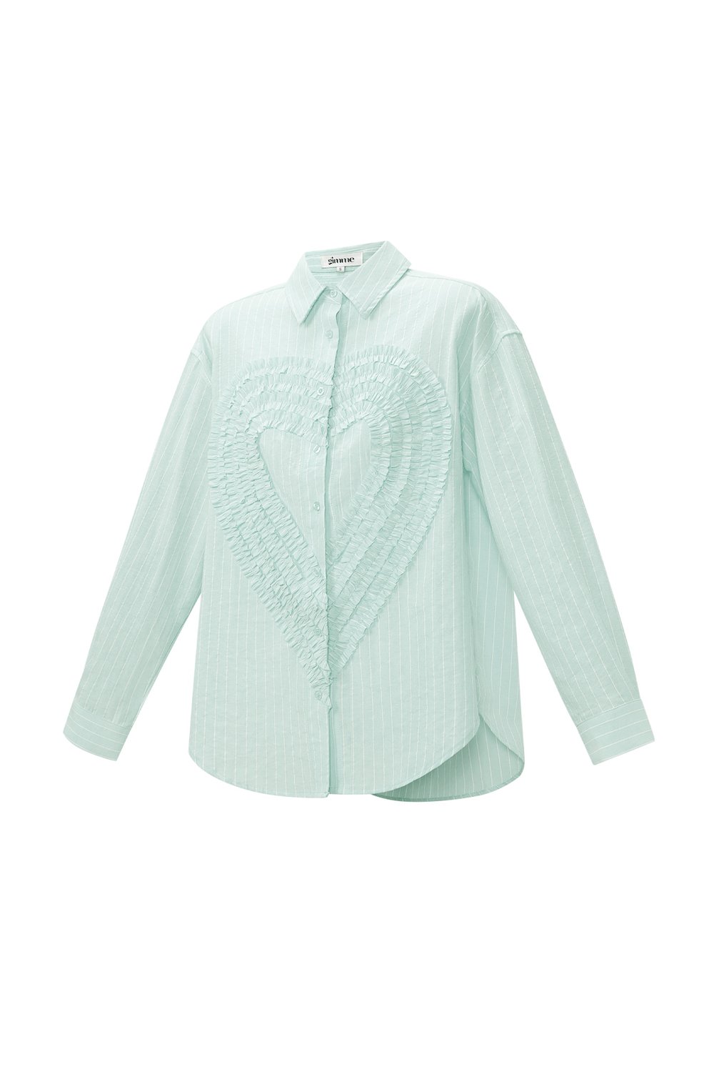 Cotton Woven Women's Blouse Casual Stripes Heart Ruffle Detail h5Picture2