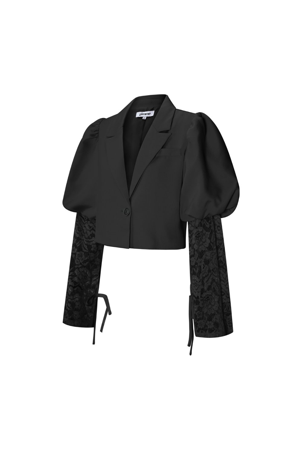 Mélange de Coton Blazer Femme Manche Ballon Insert Dentelle h5Image2