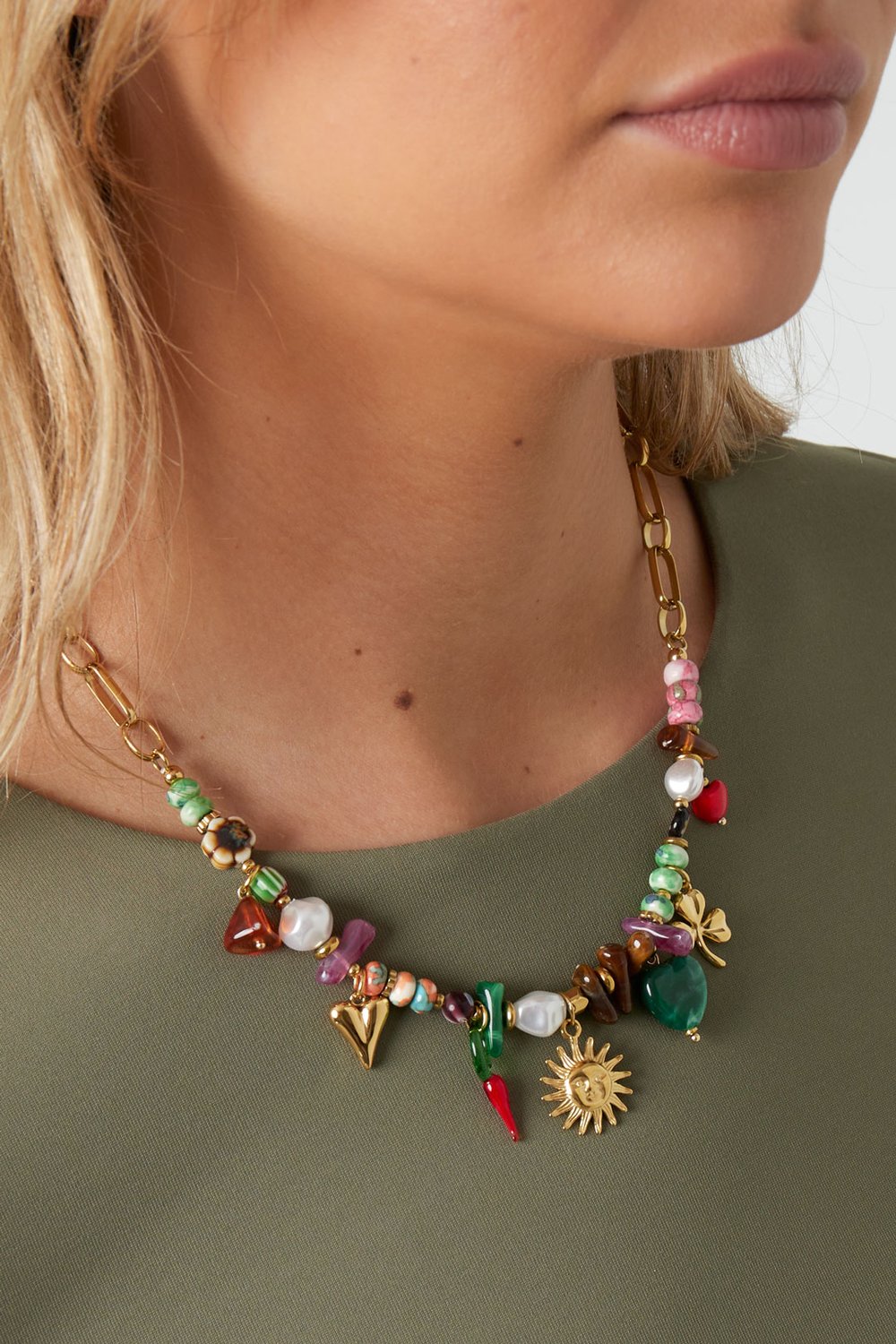 Colliers de perles en forme de cœur et de soleil, style décontracté, style ethnique, pour femme h5Image3