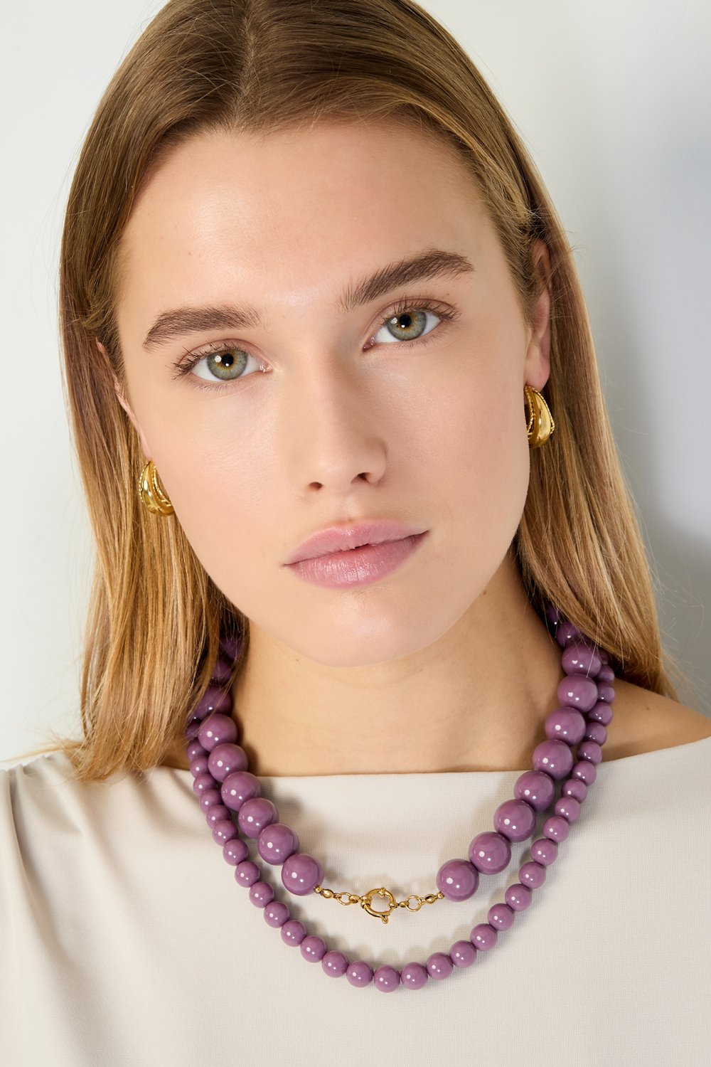 Halskette mit großen Perlen und Vorderverschluss-15mm Bild3