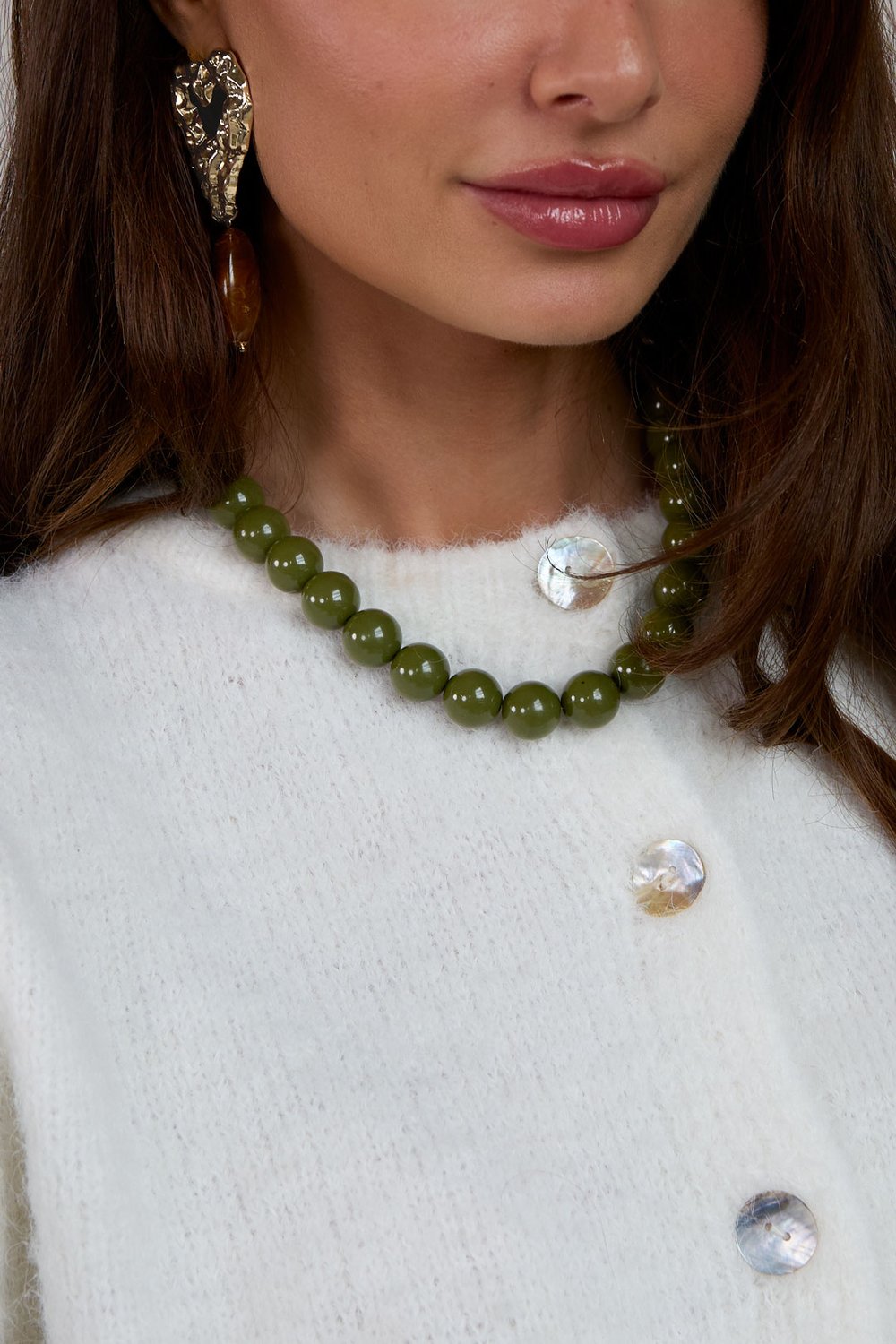 Halskette mit großen Perlen und Vorderverschluss-15mm Bild5