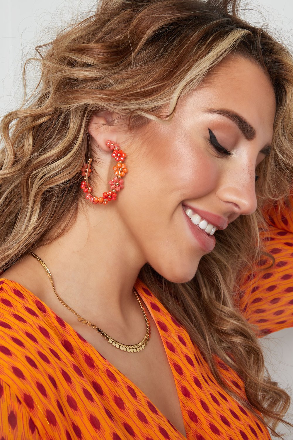 Earrings flowers large - salmon/purple Metal h5Picture3