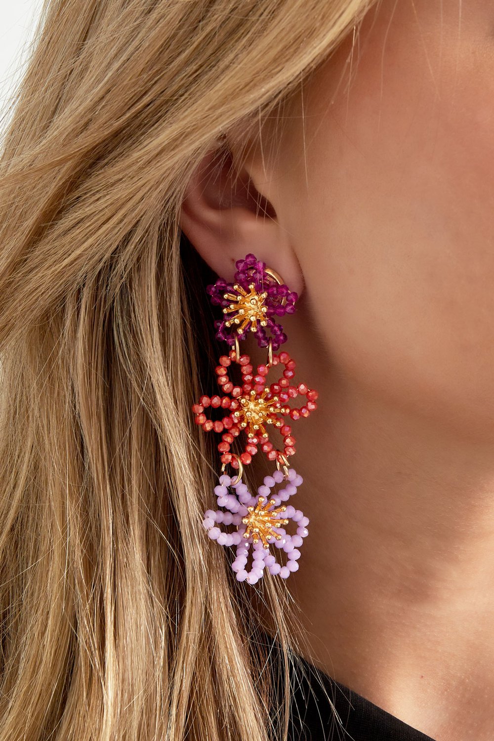 Boucles d’oreilles de déclaration de fête de fleurs - orange/violet h5Image2