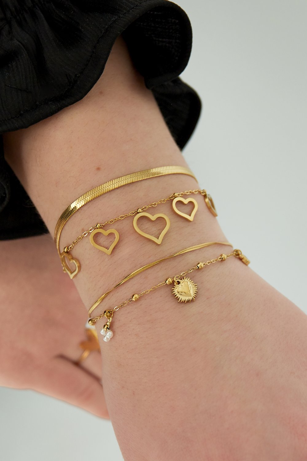 Doppeltes Armband mit Herzanhänger - Goldfarben h5Bild2