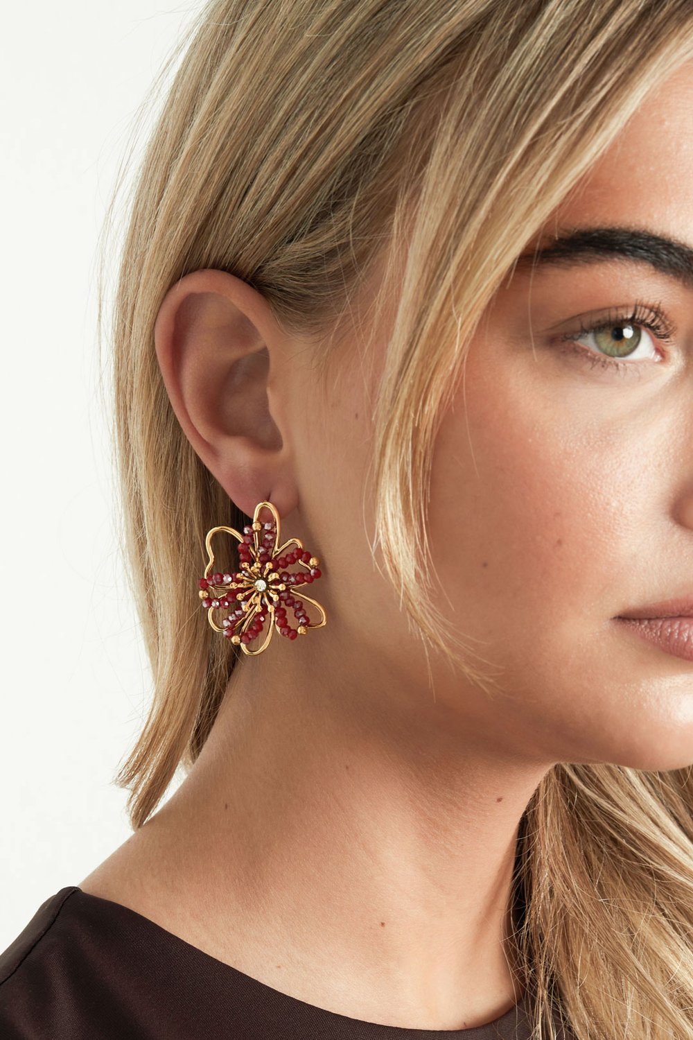 Orecchini a bottone in acciaio inossidabile con fiore, casual, semplici, da donna h5Immagine2