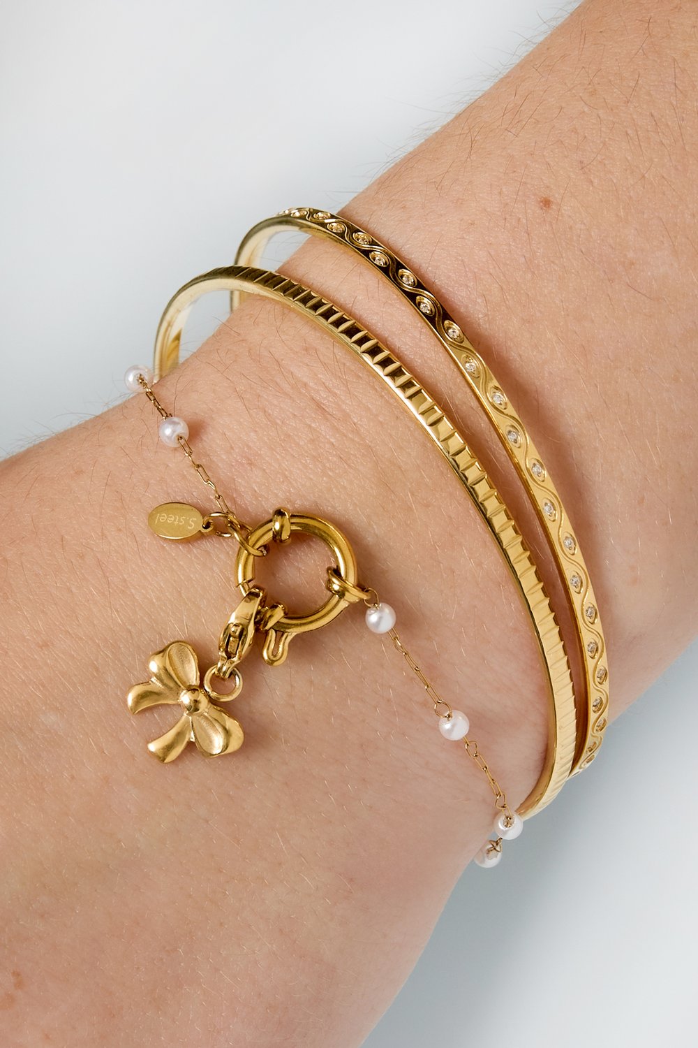 Bracelets en acier inoxydable, série géométrique décontractée et simple pour femmes h5Image2