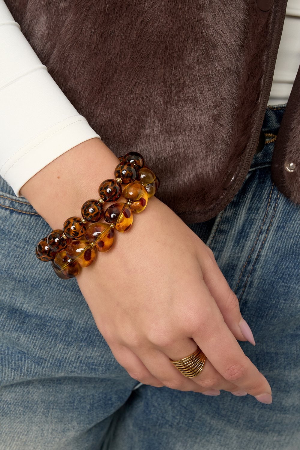 Braccialetti con perline in acrilico, stampa leopardata, retrò, classici, serie da donna h5Immagine2