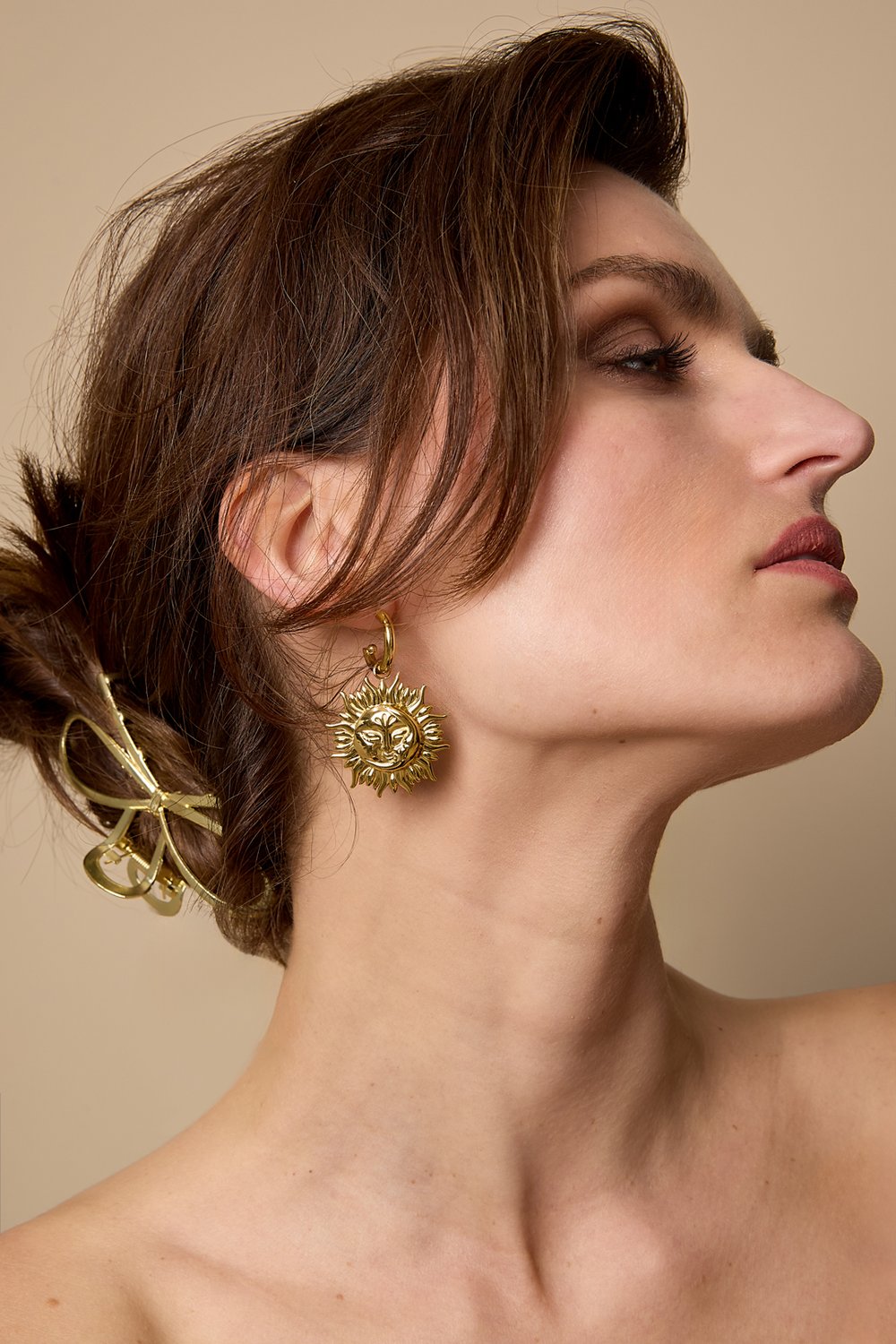 Orecchini pendenti in acciaio inossidabile, stile casual, semplici, da donna, serie "sole" Immagine3