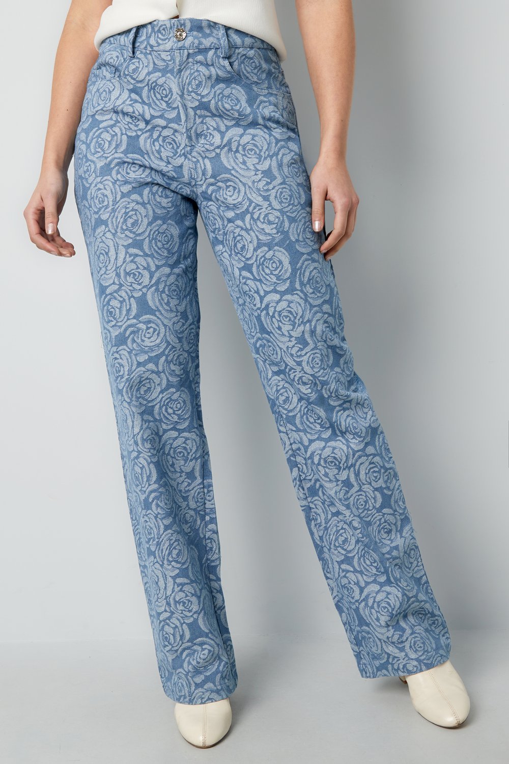 Cotton Woven Vrouwen Rechte Broek Casual Bloemenprint Afbeelding6