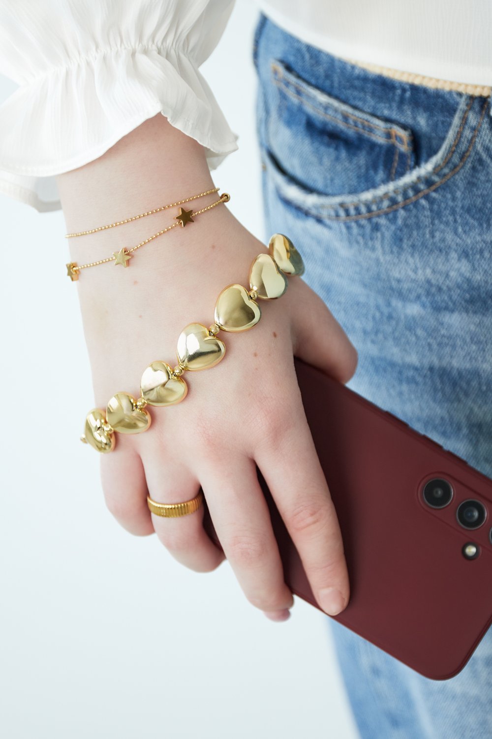 Cordon téléphonique Big Hearts - doré h5Image2