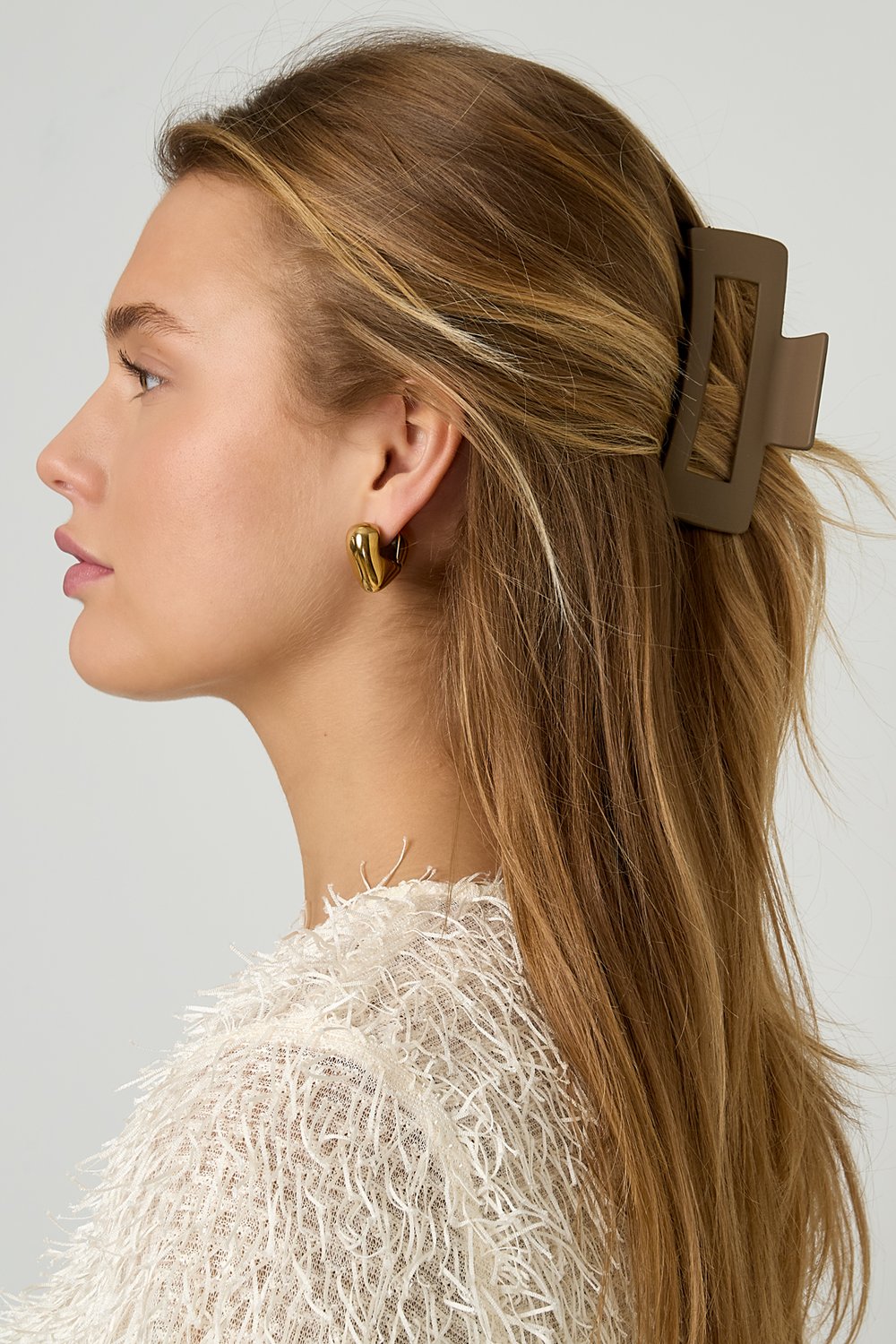 Hair clip rectangle - cream Plastic Picture2