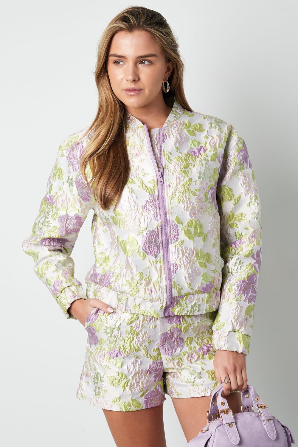 Polyester Women's Cropped Jacket Floral Print Sporty h5Picture3