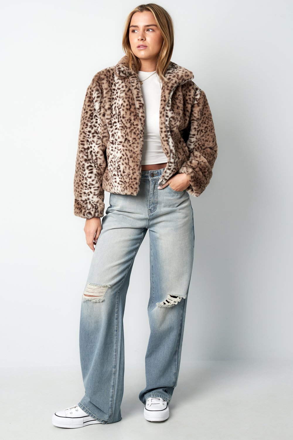 Polyester Faux Fur Women's Jacket Leopard Print Cozy Warm h5Picture4