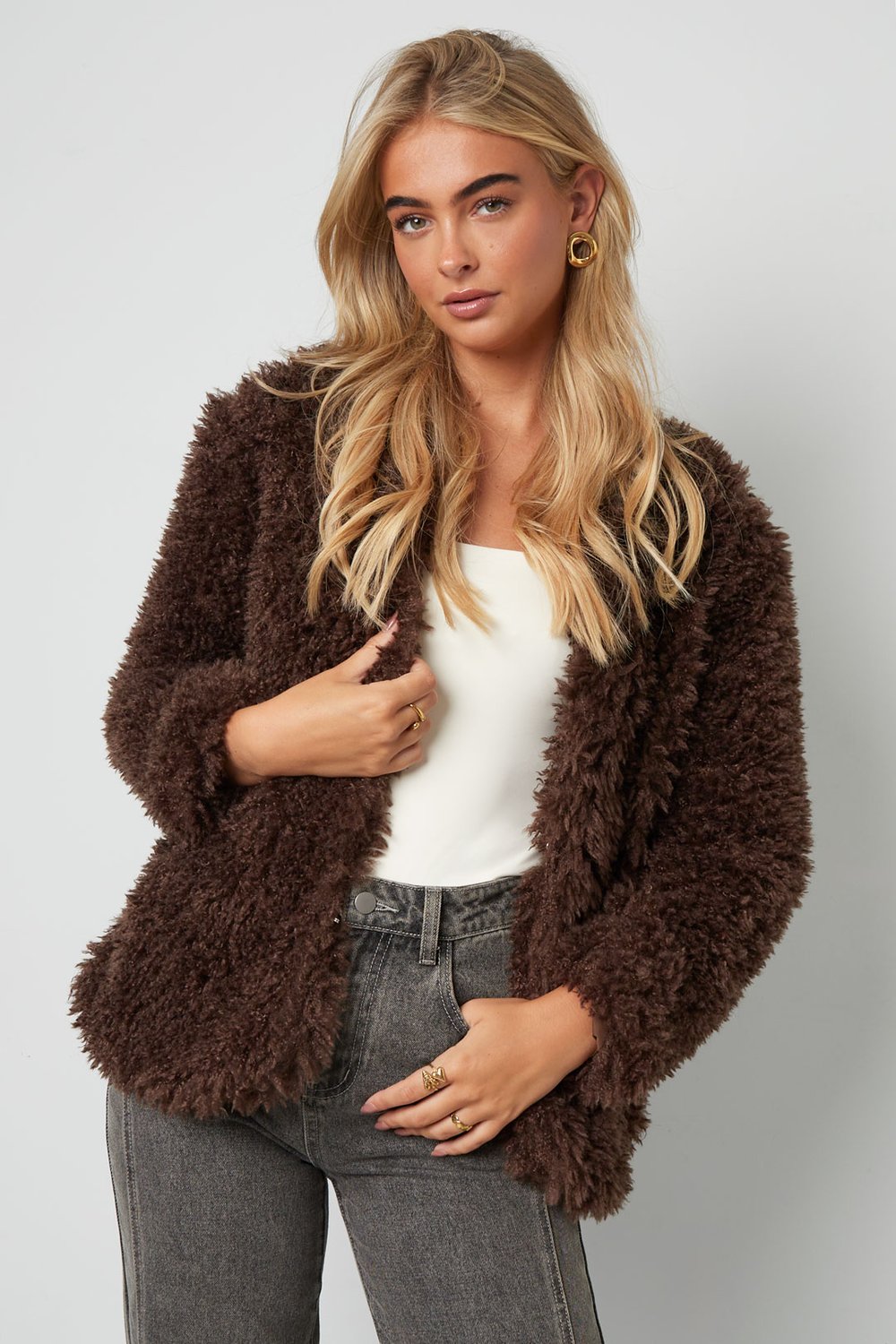 Woven Polyester Fiber Women's Jacket Elegant Solid Color Fall/Winter h5Picture5