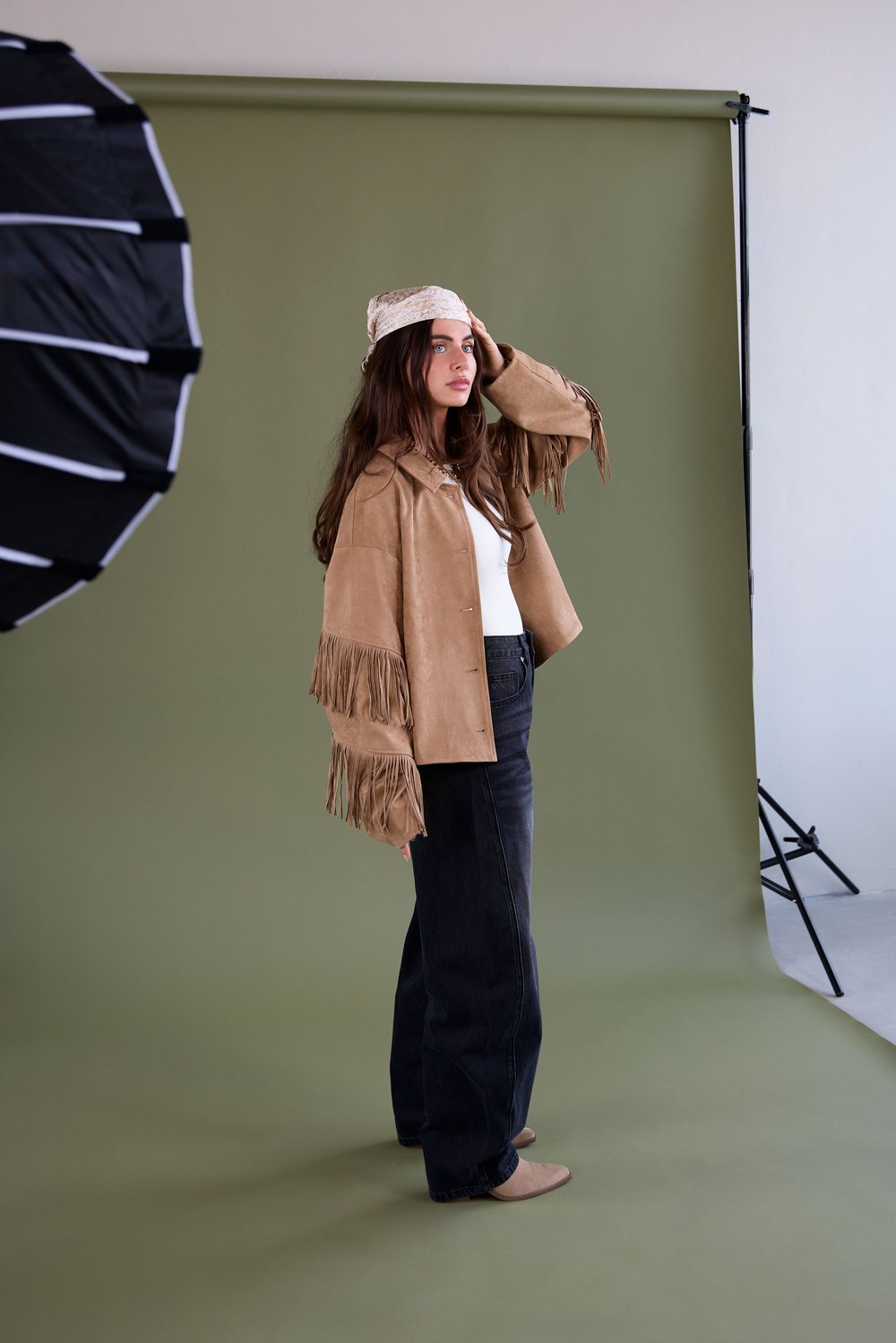 Woven Polyester Fiber Women's Blouse Casual Solid Color Fall/Winter Fringe Detail Picture4