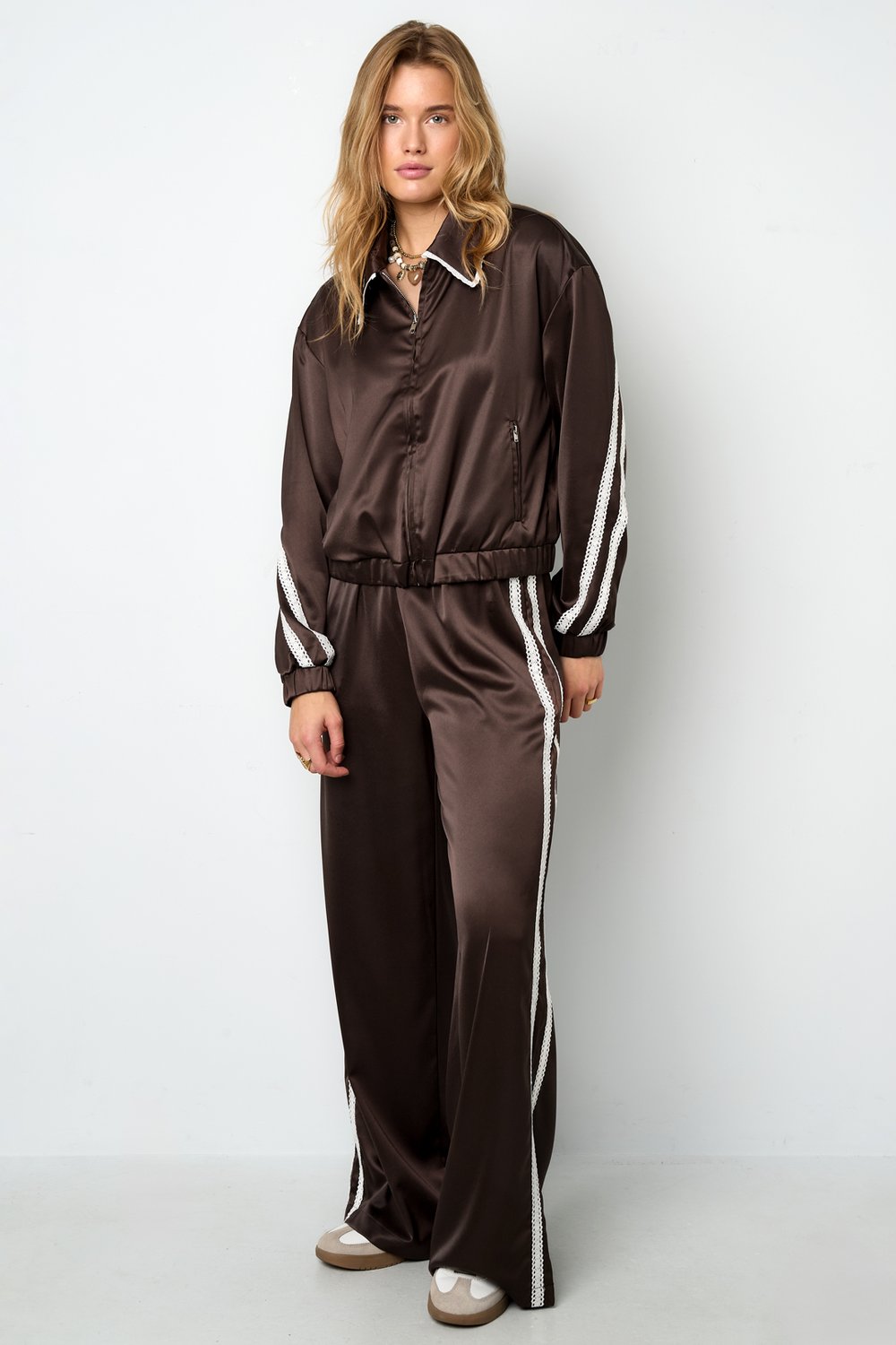 Woven Polyester Fiber Women's Jacket Sporty Color Clash 2-piece Set h5Picture8