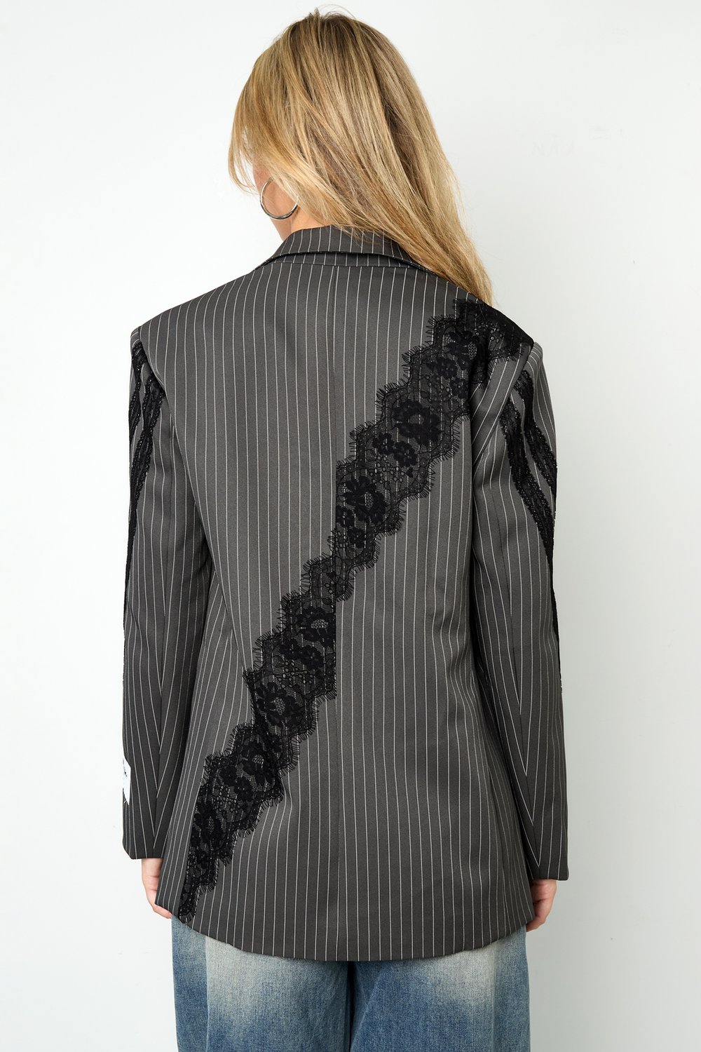 Tissu Polyester Fibre Ensemble de Costume Femme Élégant Rayures Panneau Dentelle h5Image11