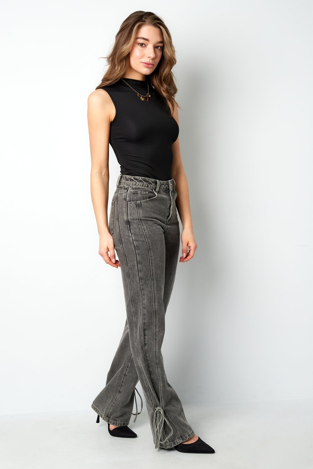 Pamuklu Örgü Kadın Doğru Bacaklı Kot Pantolon Kasual Bağlama Detay Resim9