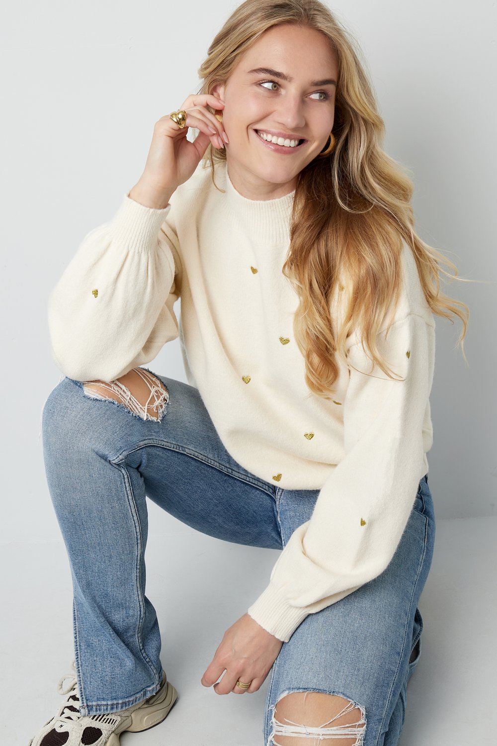 Akrilik Örgü Sweatshirt Kasual Kalp Desenli Sonbahar/Kış h5Resim12