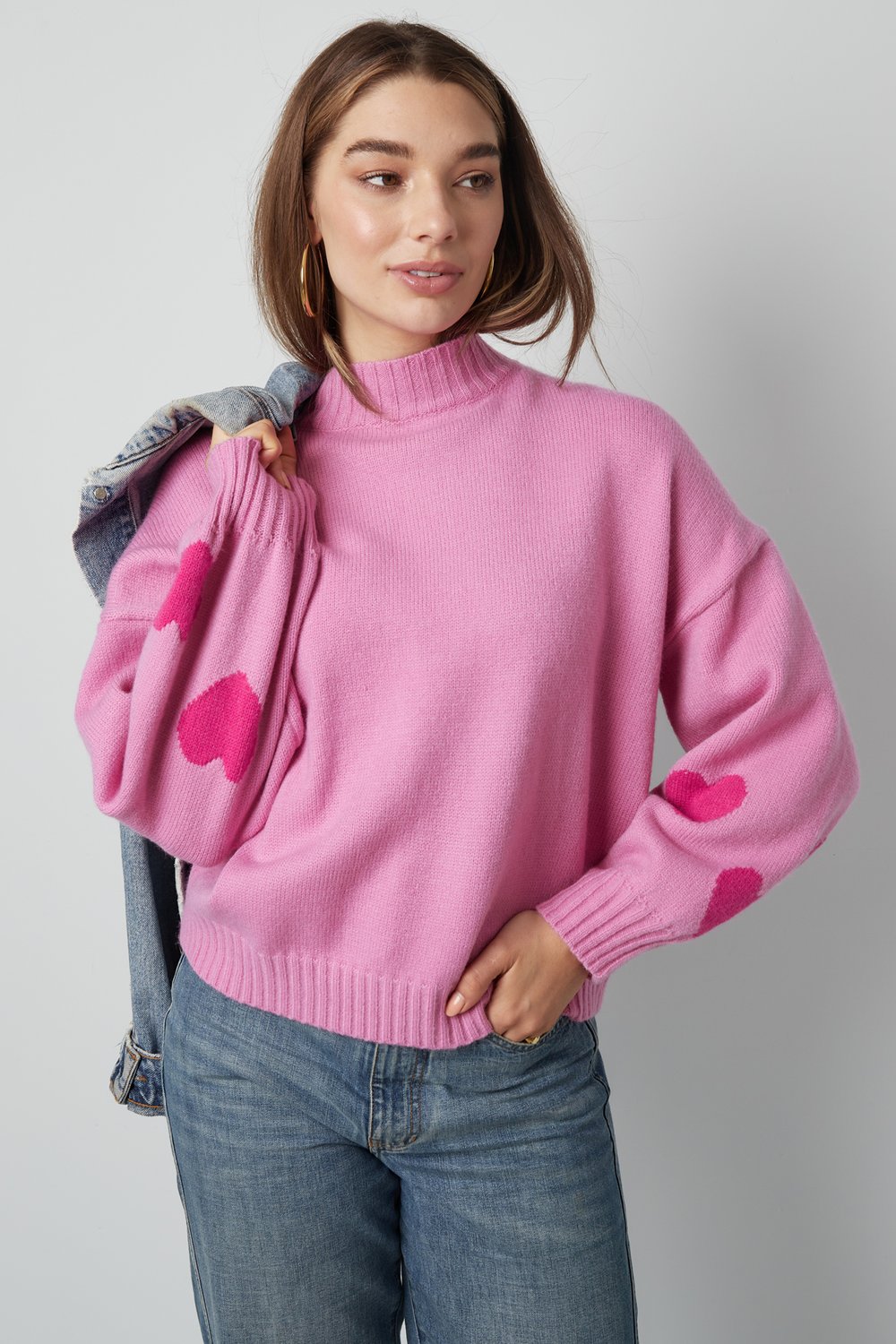 Suéter Oversized para Mujer de Mezcla de Lana Tejida con Aplicación de Corazón Imagen3